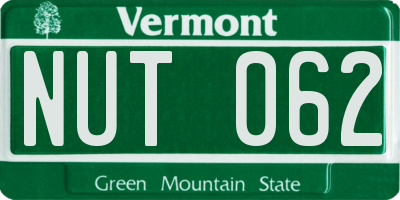 VT license plate NUT062