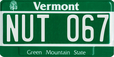 VT license plate NUT067