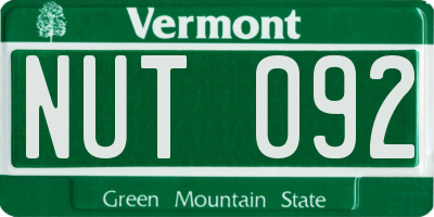 VT license plate NUT092