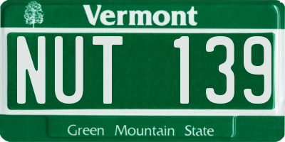 VT license plate NUT139