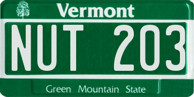 VT license plate NUT203