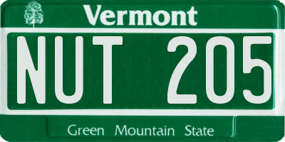 VT license plate NUT205