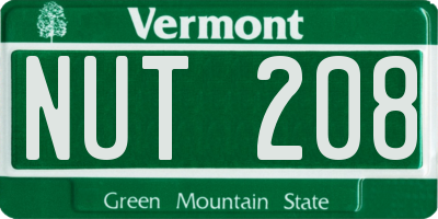 VT license plate NUT208