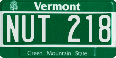 VT license plate NUT218