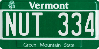 VT license plate NUT334