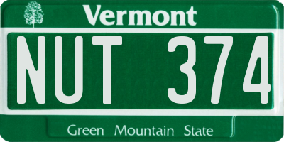 VT license plate NUT374