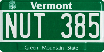 VT license plate NUT385