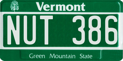 VT license plate NUT386
