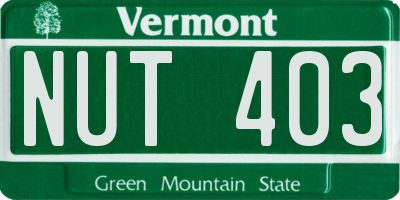 VT license plate NUT403