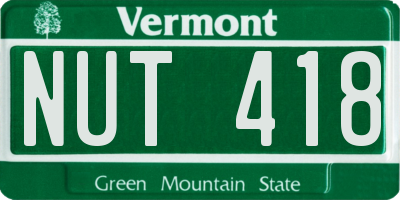 VT license plate NUT418