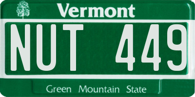 VT license plate NUT449