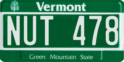VT license plate NUT478
