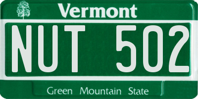 VT license plate NUT502