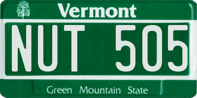 VT license plate NUT505