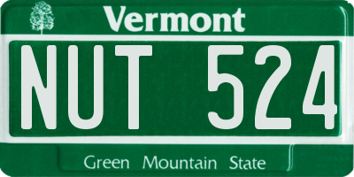 VT license plate NUT524