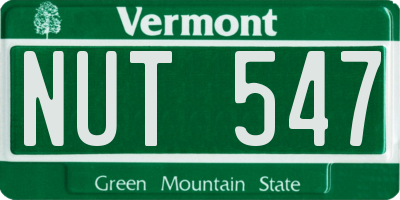 VT license plate NUT547