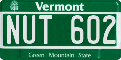VT license plate NUT602