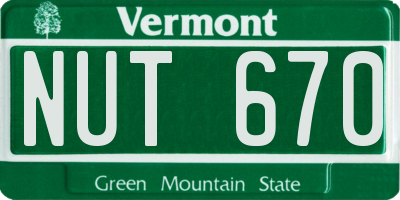 VT license plate NUT670