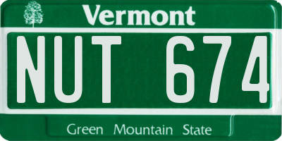 VT license plate NUT674
