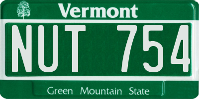 VT license plate NUT754