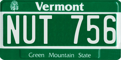 VT license plate NUT756