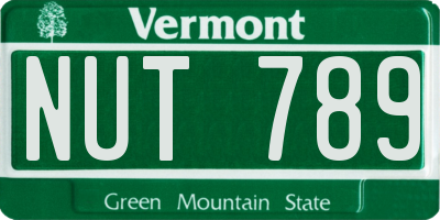 VT license plate NUT789