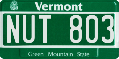 VT license plate NUT803