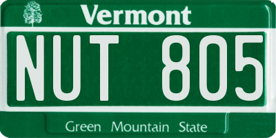 VT license plate NUT805