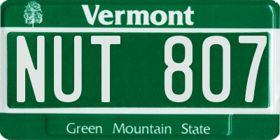 VT license plate NUT807
