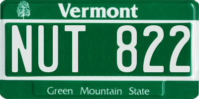 VT license plate NUT822