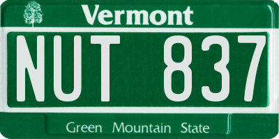VT license plate NUT837