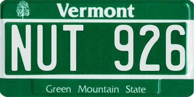 VT license plate NUT926
