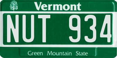 VT license plate NUT934