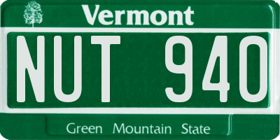 VT license plate NUT940