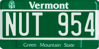 VT license plate NUT954