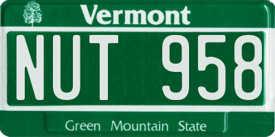 VT license plate NUT958