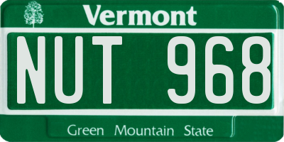 VT license plate NUT968