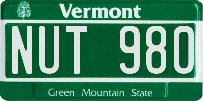 VT license plate NUT980