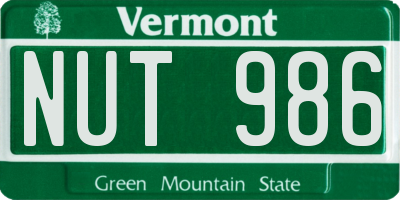 VT license plate NUT986