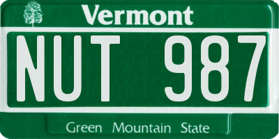 VT license plate NUT987