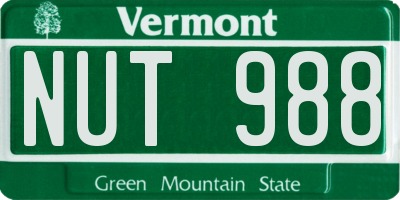 VT license plate NUT988