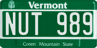 VT license plate NUT989
