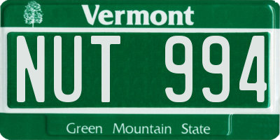 VT license plate NUT994
