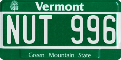 VT license plate NUT996