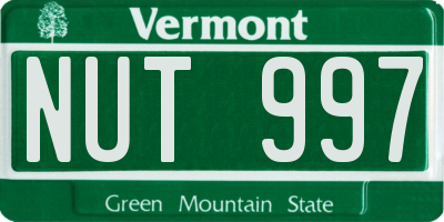 VT license plate NUT997