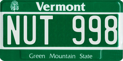 VT license plate NUT998