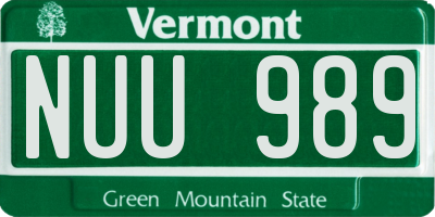 VT license plate NUU989