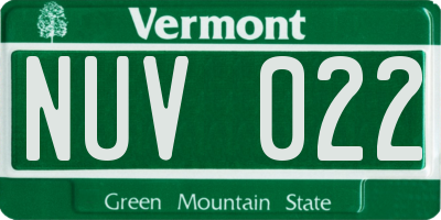 VT license plate NUV022