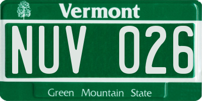 VT license plate NUV026