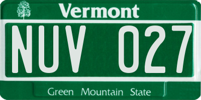 VT license plate NUV027